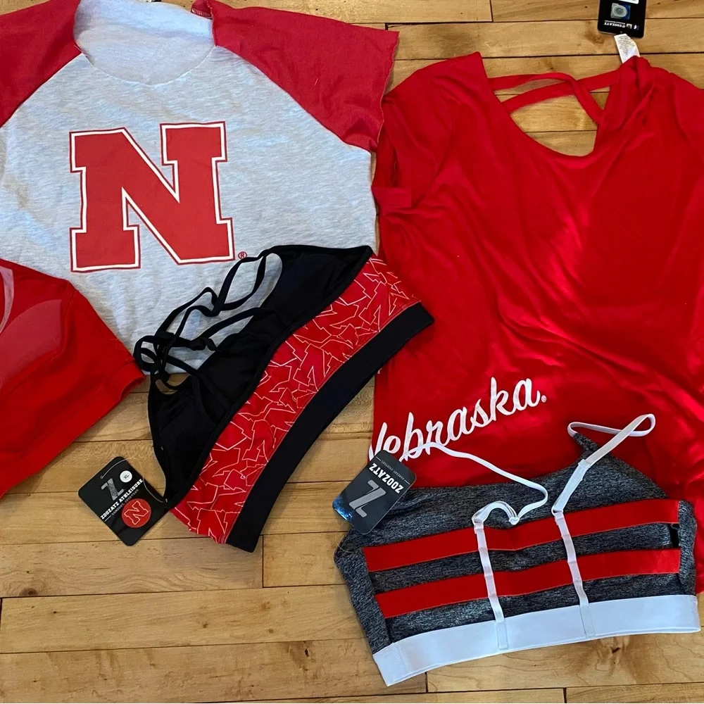 Zoozatz Nebraska  Sports Bra, Crop Shirt & Shirt Bundle 5 Pieces Huskers - Picture 2 of 5